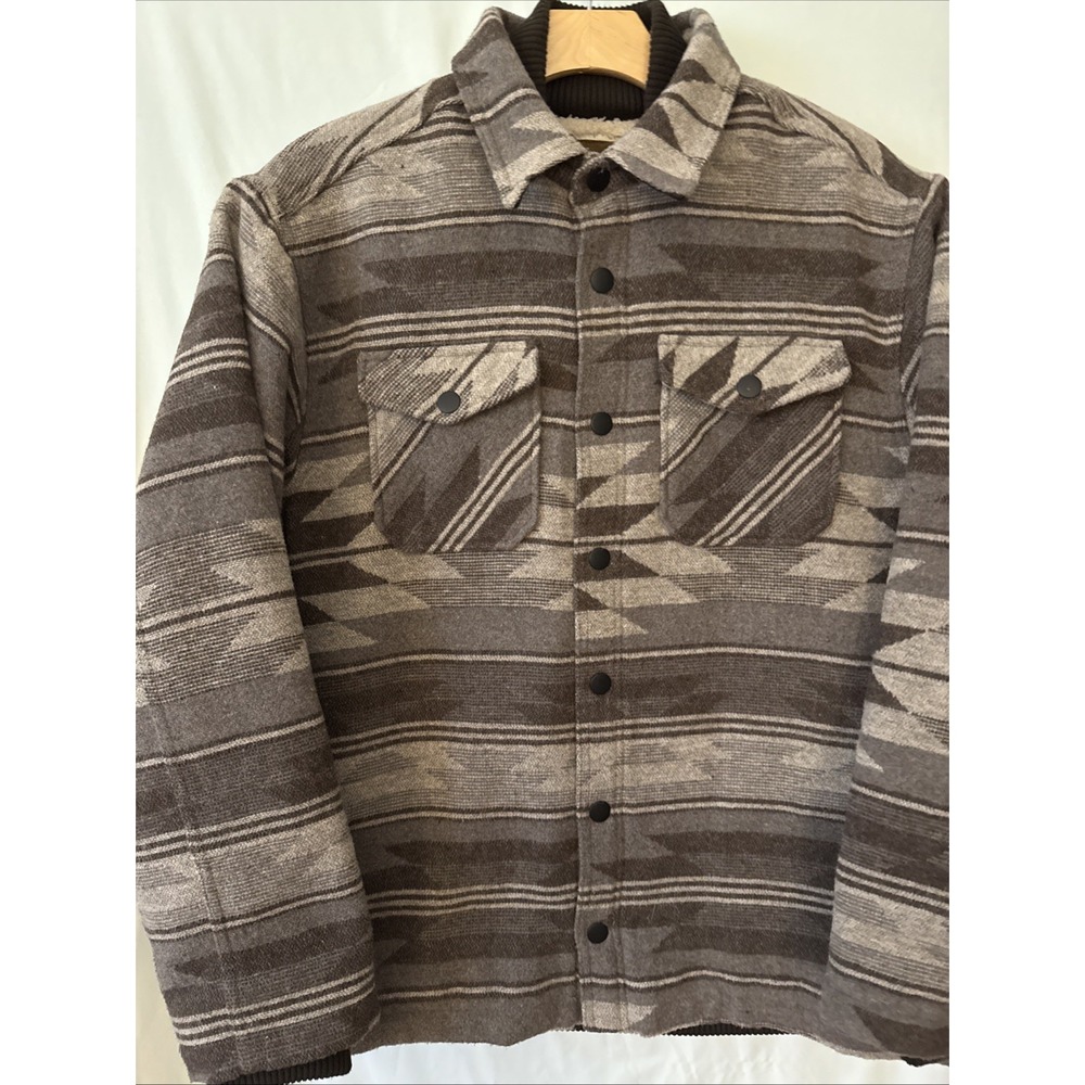 Mens XL Flannel Fur Lined Jacket Tan Navajo Southwestern Wool Blend